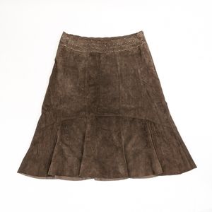 Cabi brown western pleated suede skirt